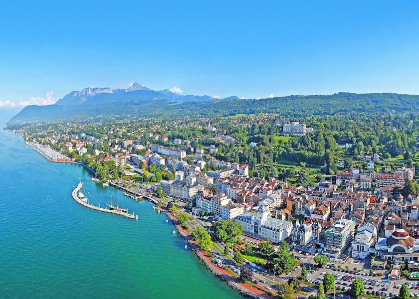 Auvergne-Rhone-Alpes Evian-les-Bains Aerial View