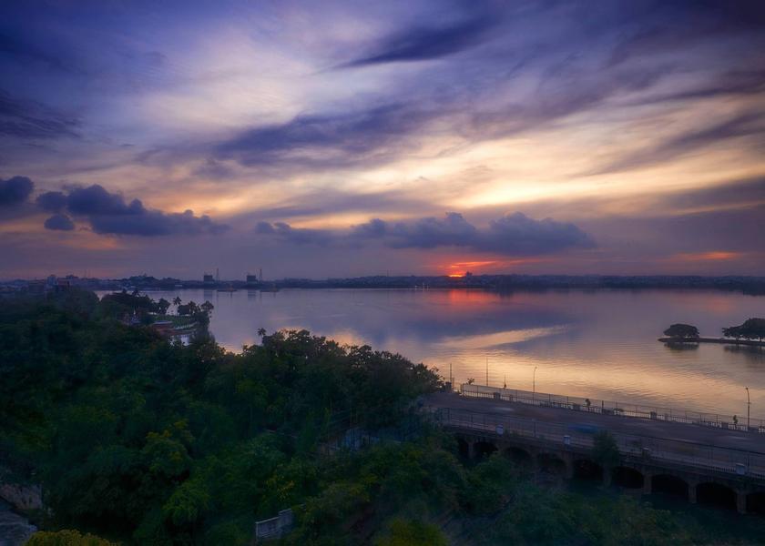 Telangana Hyderabad Aerial Lake View