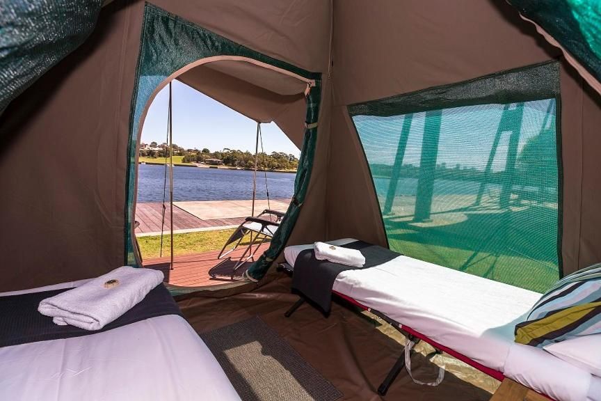 Cockatoo Island - Accommodation Deluxe Waterfront Camping Tent - Lantern,Esky,2 Sunbeds,2 Stretcher Beds,2 Pillows,2 Towels,Linens 2