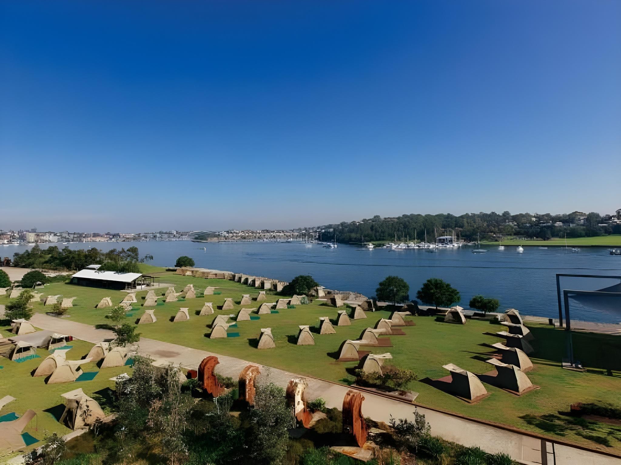 2BD Deluxe Waterfront Camping Tent-Lantern,Esky,4 Sunbeds,4 Stretcher Beds,4 Pillows,4 Towels,Linens