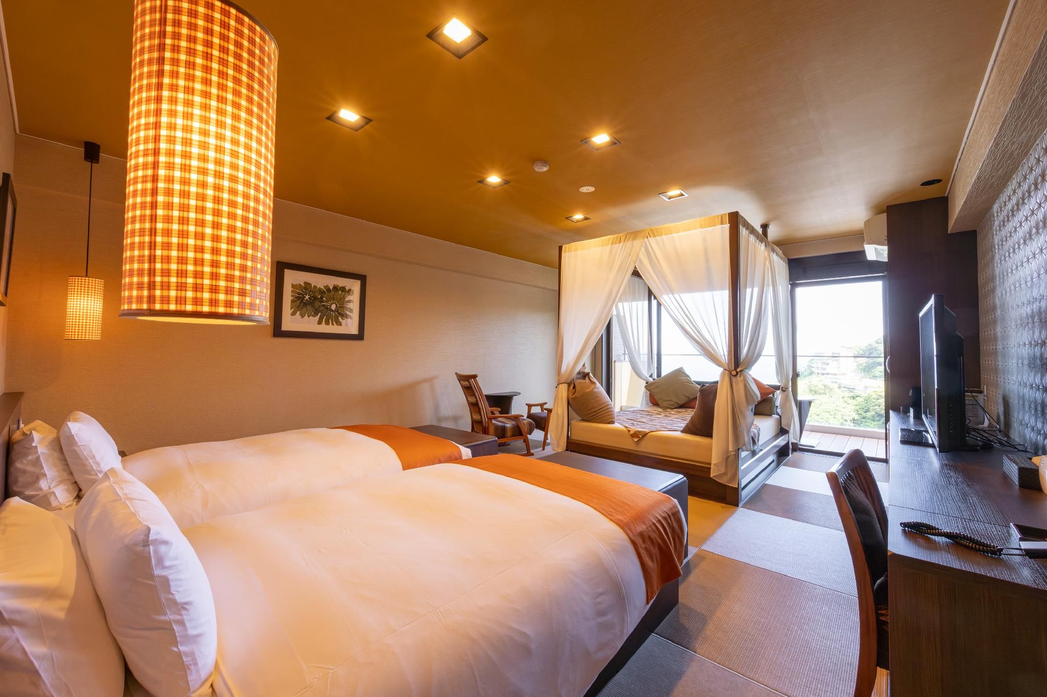 Modern Japanese Style Twin Room with Semi-Double Bed and Shower Booth - Non-Smoking