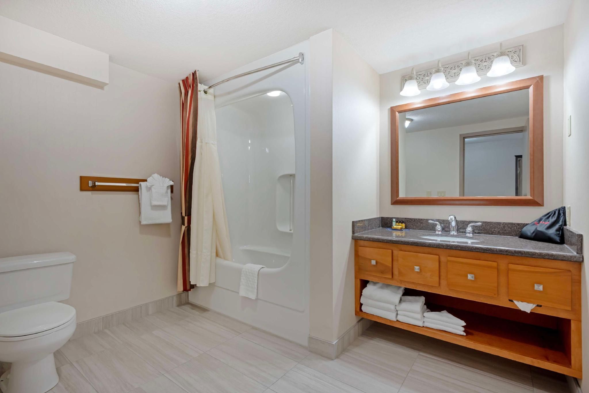 1 king bed, non-smoking, jetted tub, work desk, microwave and refrigerator, wi-fi