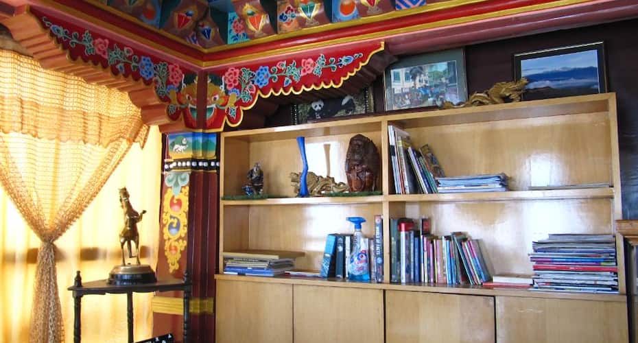 bookshelves in the cafetaria