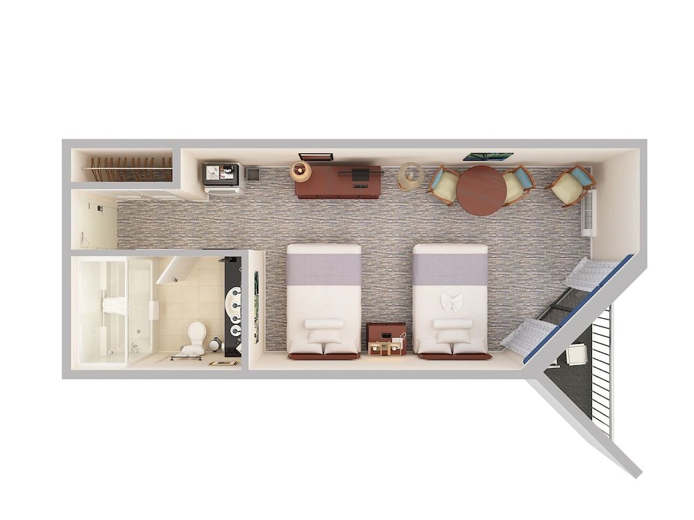 Lowrise Room, Partial Ocean View, 2 Queen Beds with Balcony, Stair Access Only