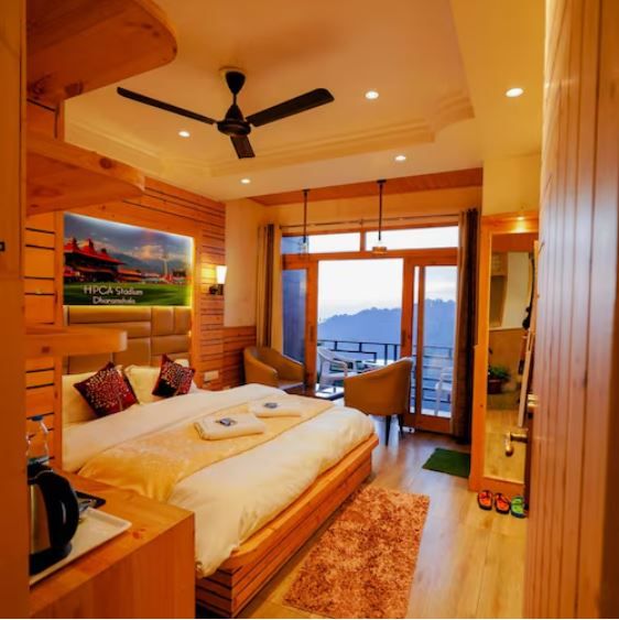 Classic Double bedroom elegant wooden Interior Mountain view private Balcony 160 sq feet