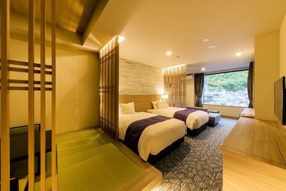 Universal Design Twin JP-Western Room, Main Bldg. (3F, Half Open Air Bath, Terrace)