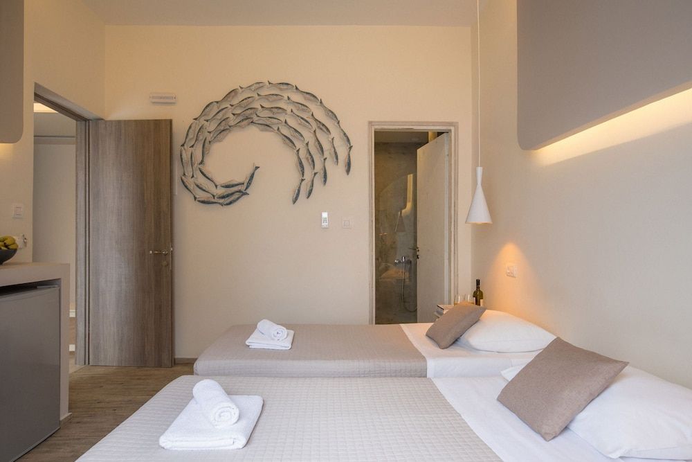 Light Blue Window Kamari Double or Twin Room 3