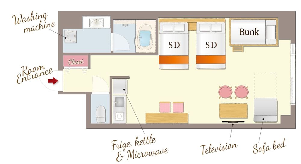 Resi Stay Nishijin Mari Room - 2 Semi-double with bunk & sofa bed (Please see all policies and info before you book) 17