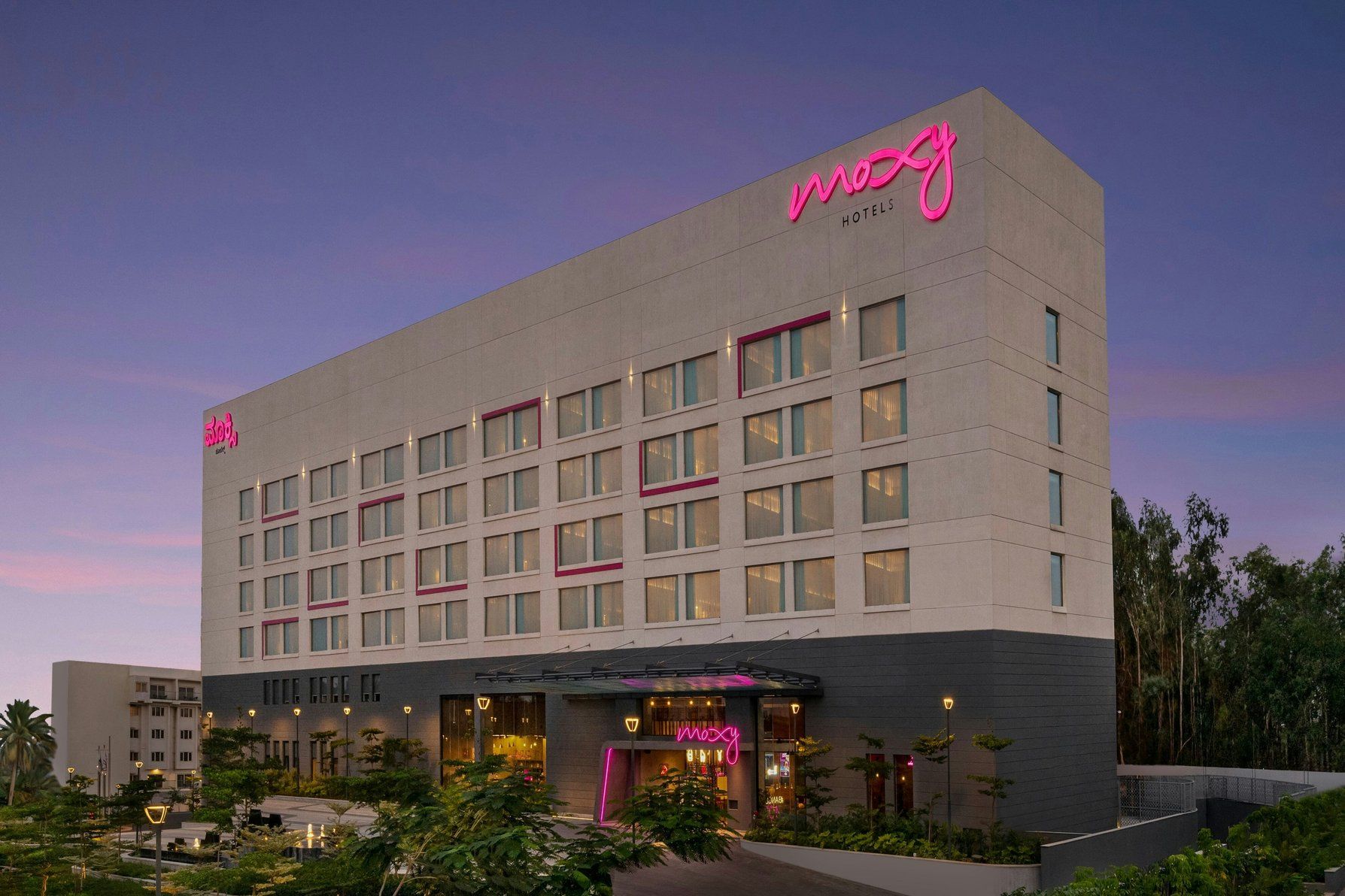 Moxy Bengaluru Evening façade