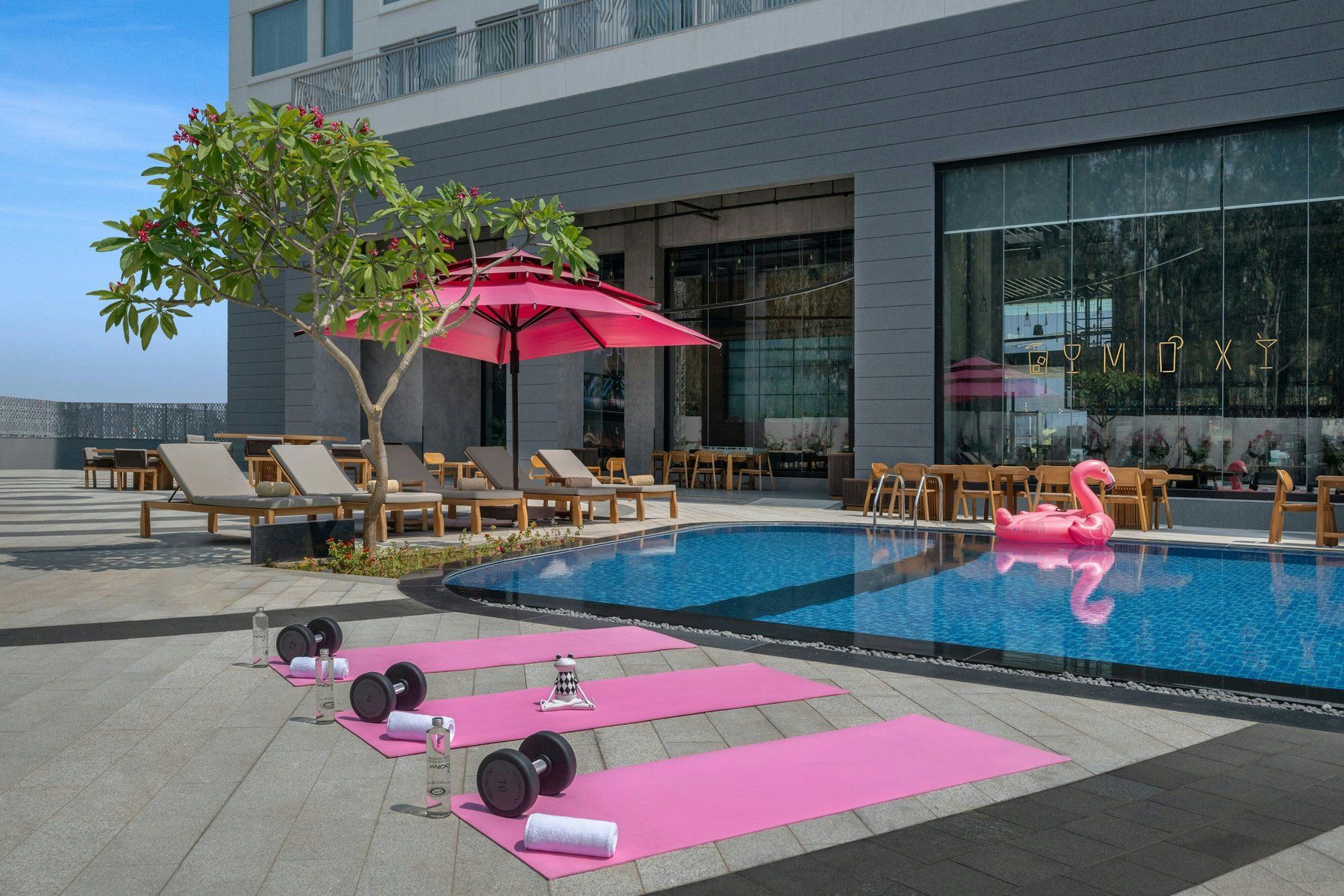 Moxy Bengaluru Pool side Yoga Setup