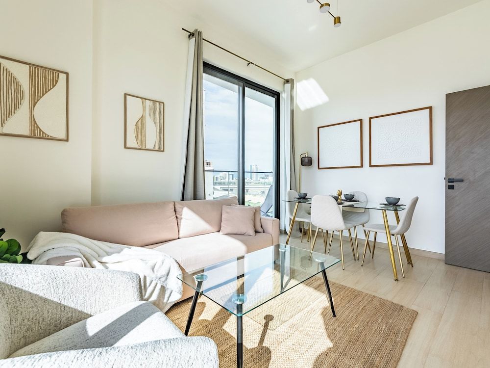 Apt with Artful Interior and Urban Views