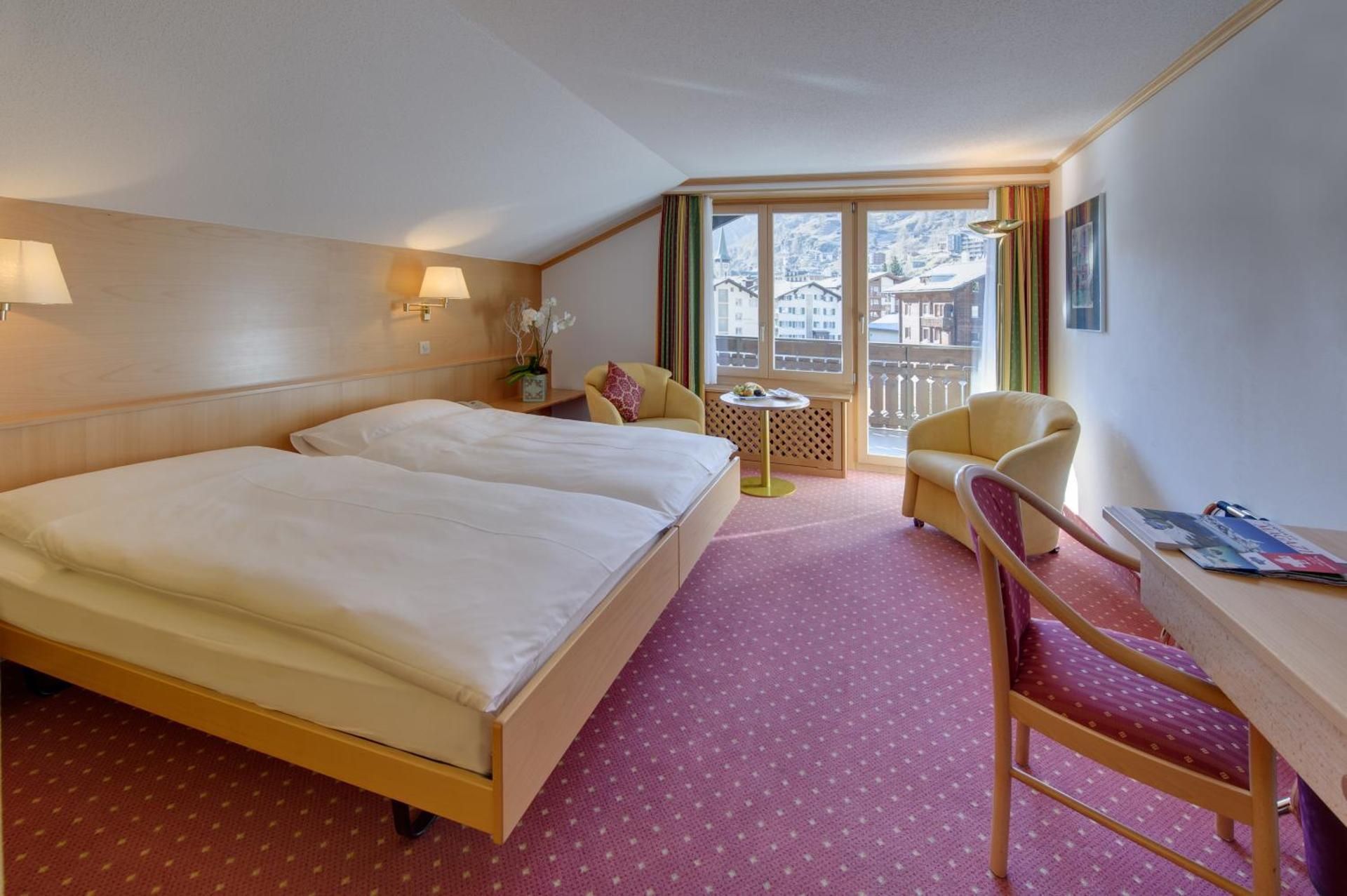 Top Floor Double Room Roof Slope with Matterhorn View