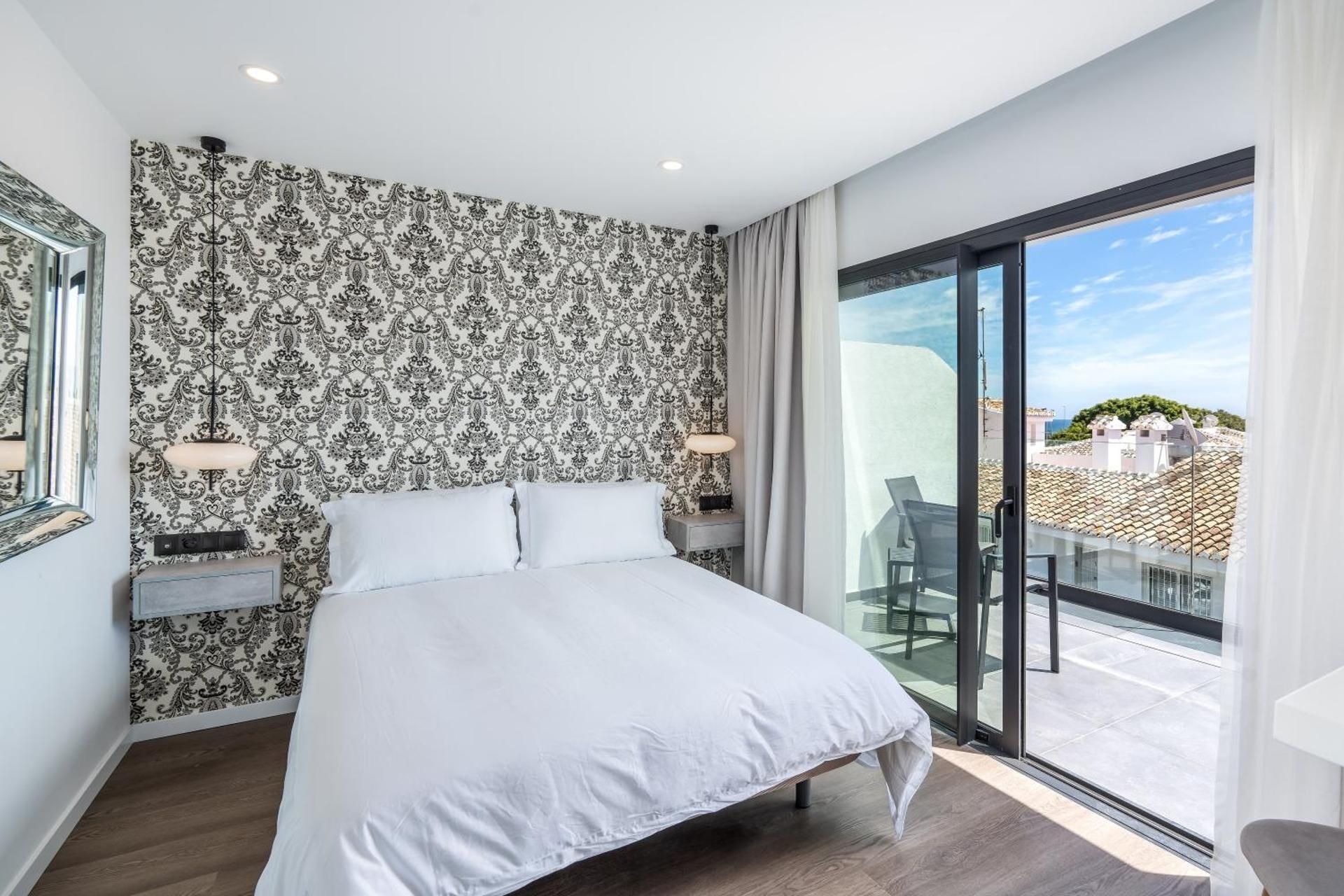 The Orange House Boutique Hotel and Upstairs Rooftop Bar Center of La Cala de Mijas 100m from the Be Deluxe Double Room with Balcony and Sea View