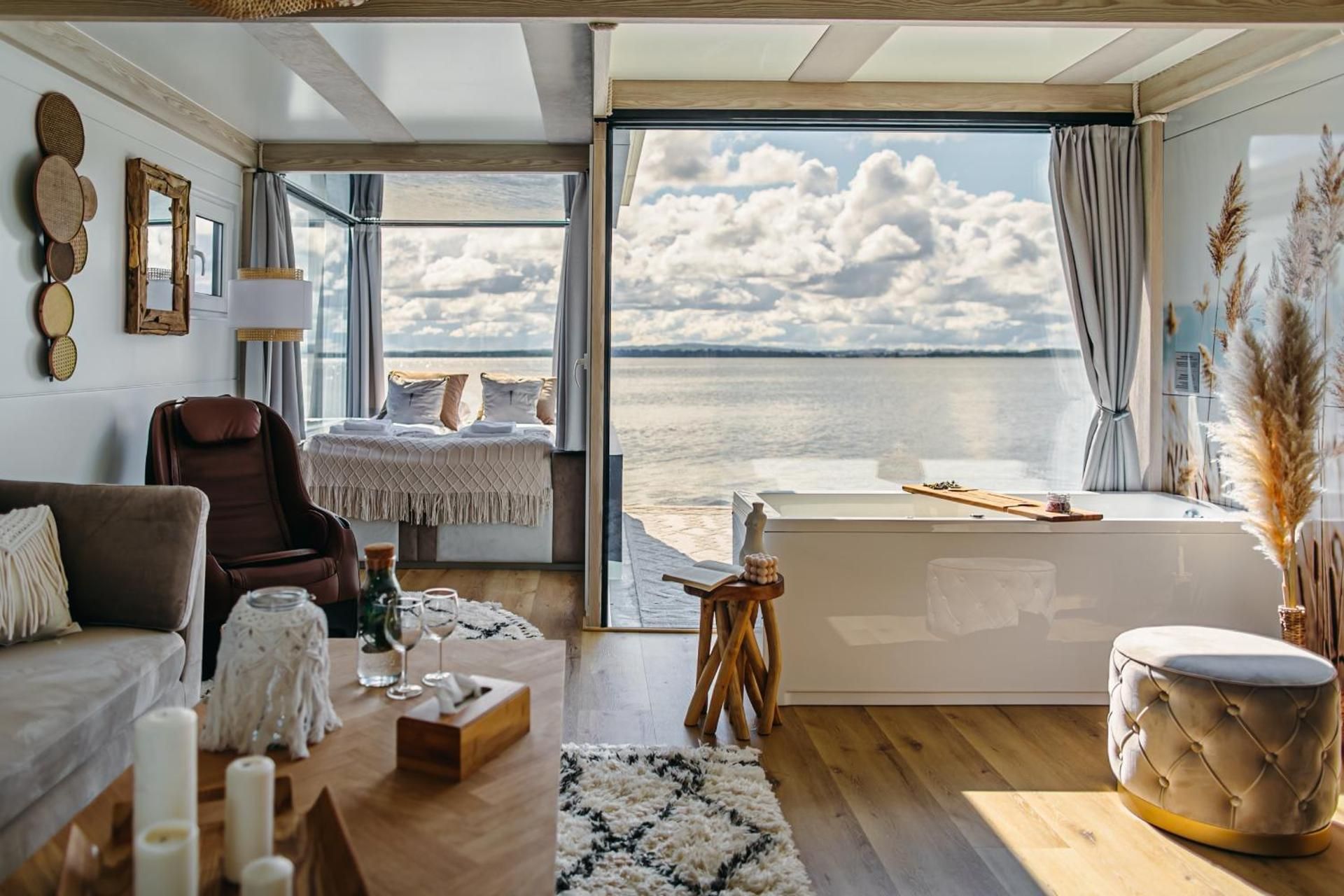 House on water with sauna, jacuzzi and massage chair