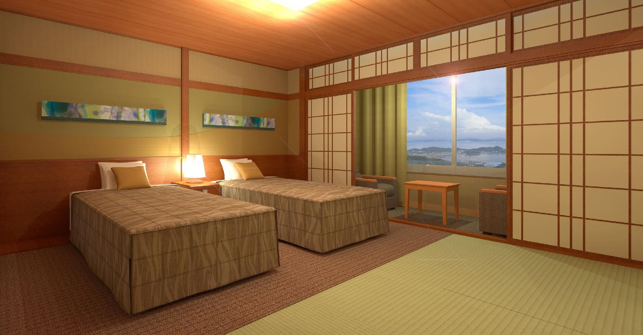 Modern Japanese Style Room with Twin Bed