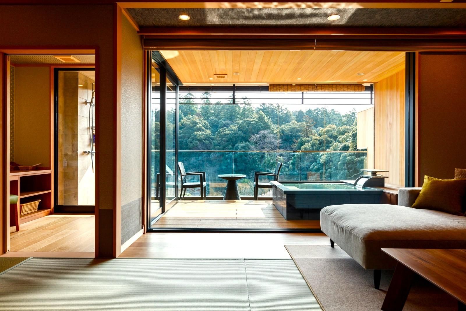 Japanese-Style Family Room with Open-Air Bath
