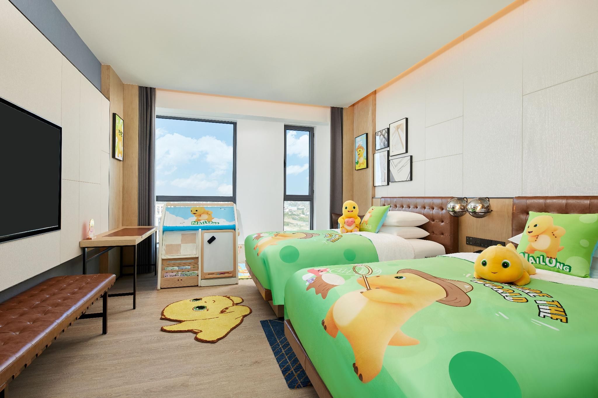 Warmly Cartoon Themed, Guest room, 2 Double, City view