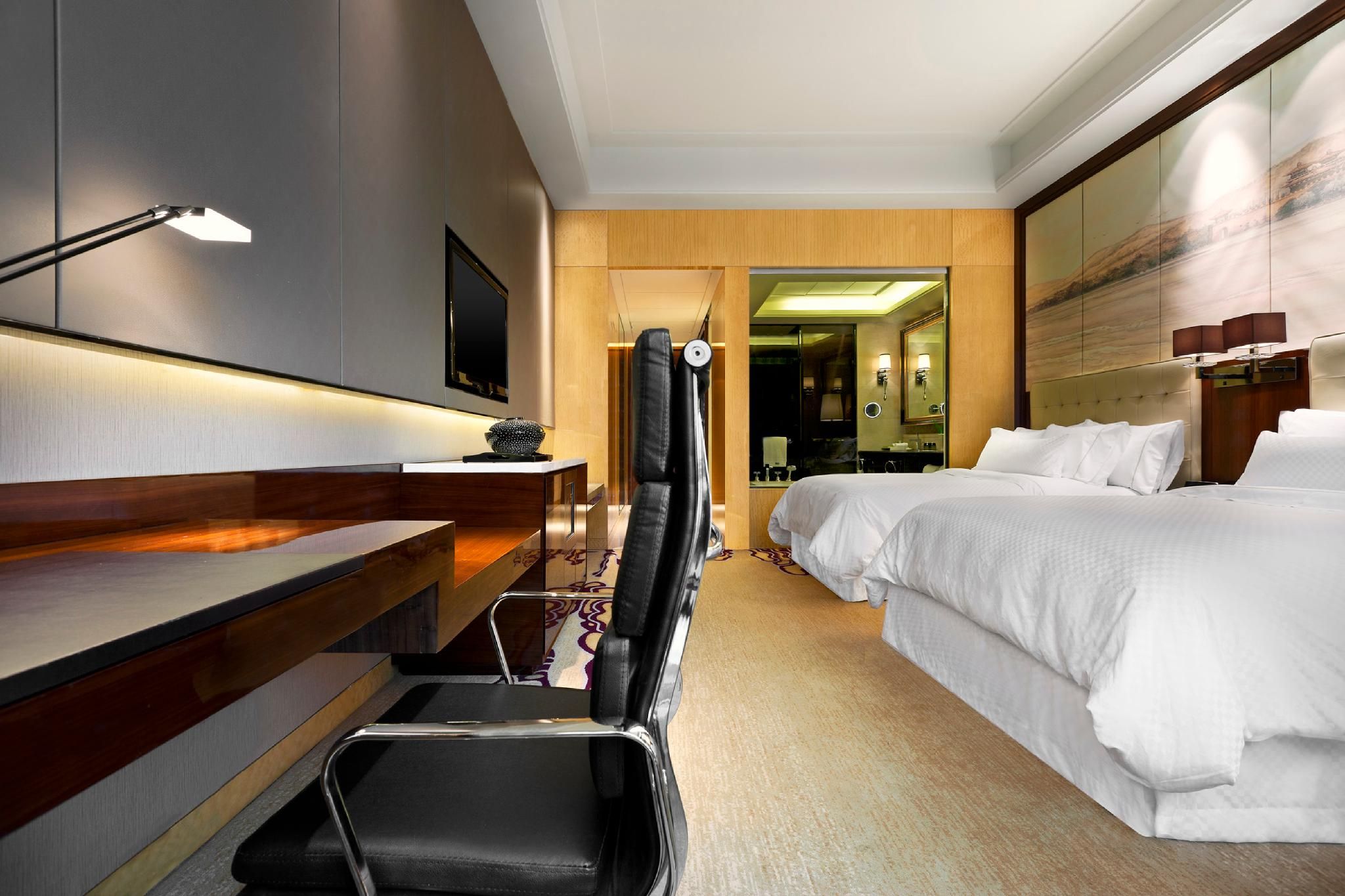 Executive lounge access, Guest room, 2 Twin, Partial river view, High floor
