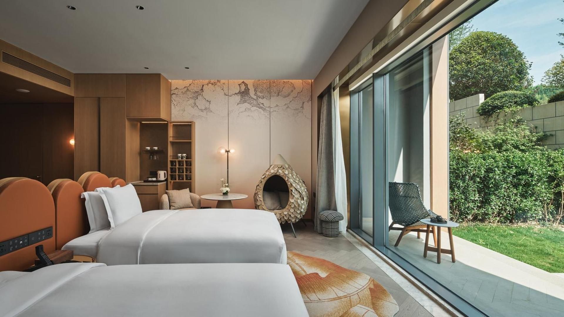 Premium Double Room with Two Double Beds and Courtyard Access