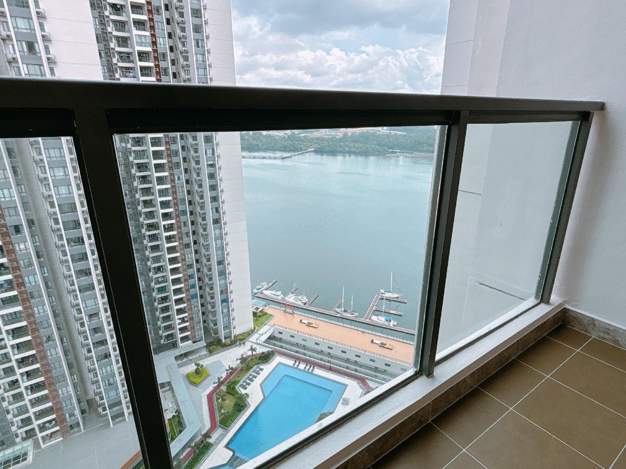 Pool View Connecting Family Rooms with Balcony
