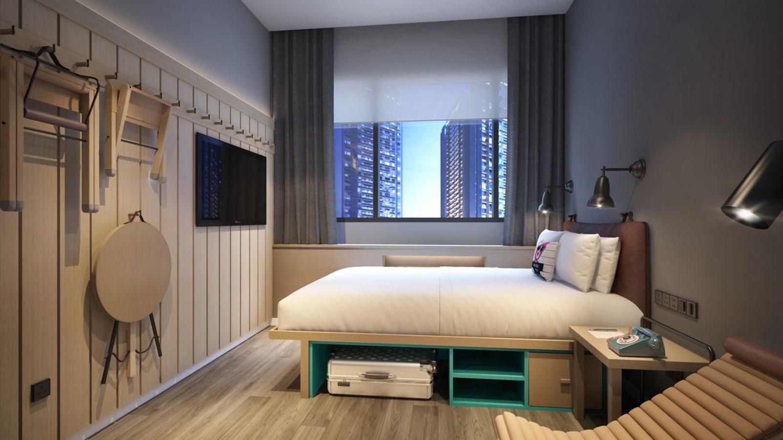Moxy Buddymoon Bunk, Guest room, 1 Queen or 1 Twin, Alternate: bunk beds, City view