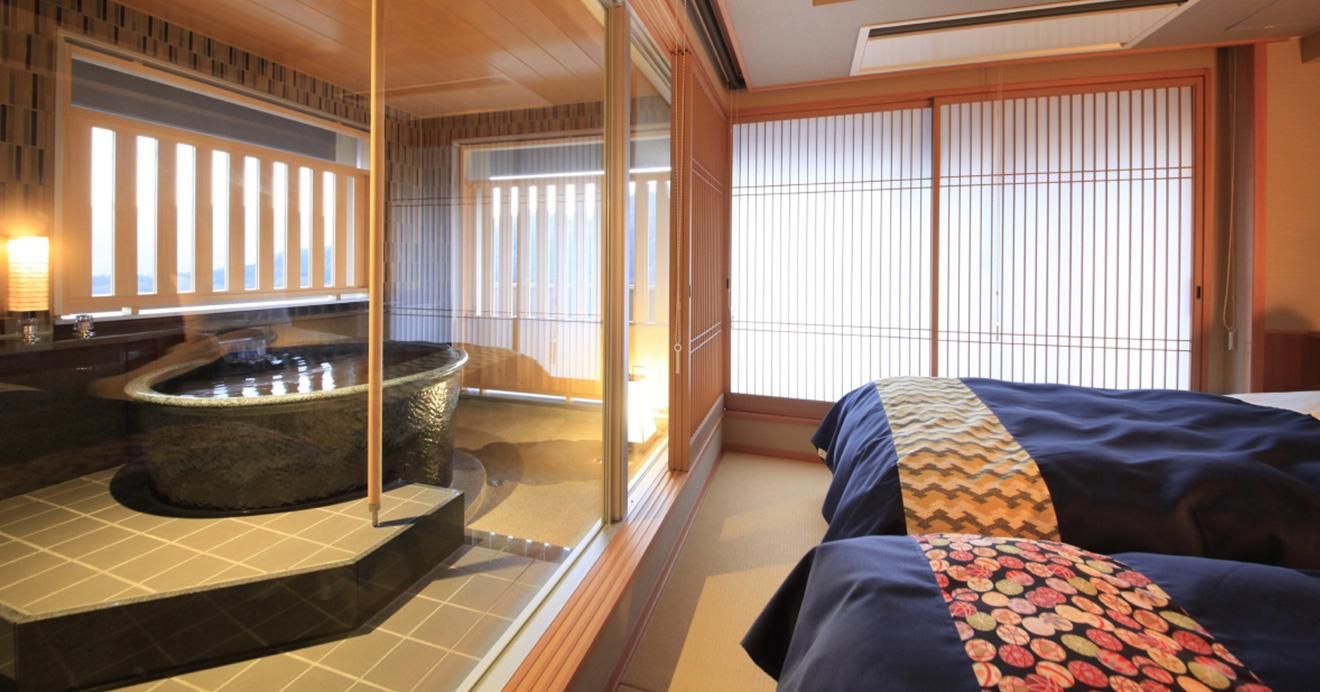 Top Floor Japanese Style Room N with 2 Beds and Open-Air Bath - Non-Smoking