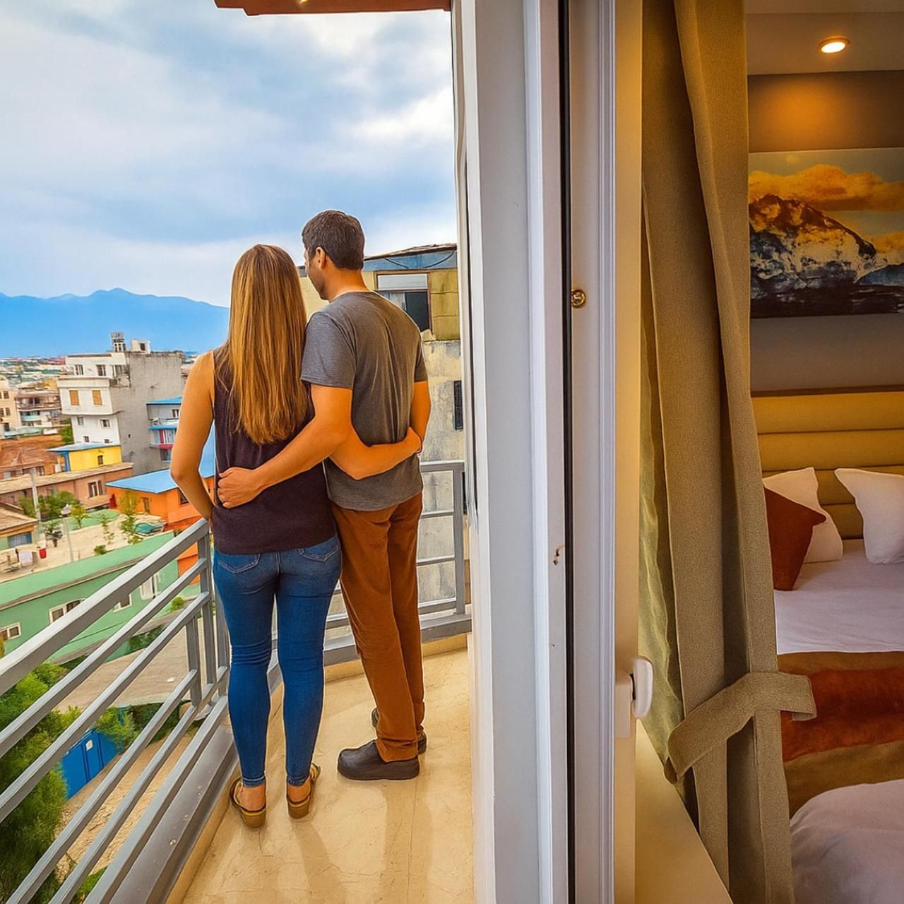 Deluxe King/Couple Room with Private Balcony and City & Mountain View