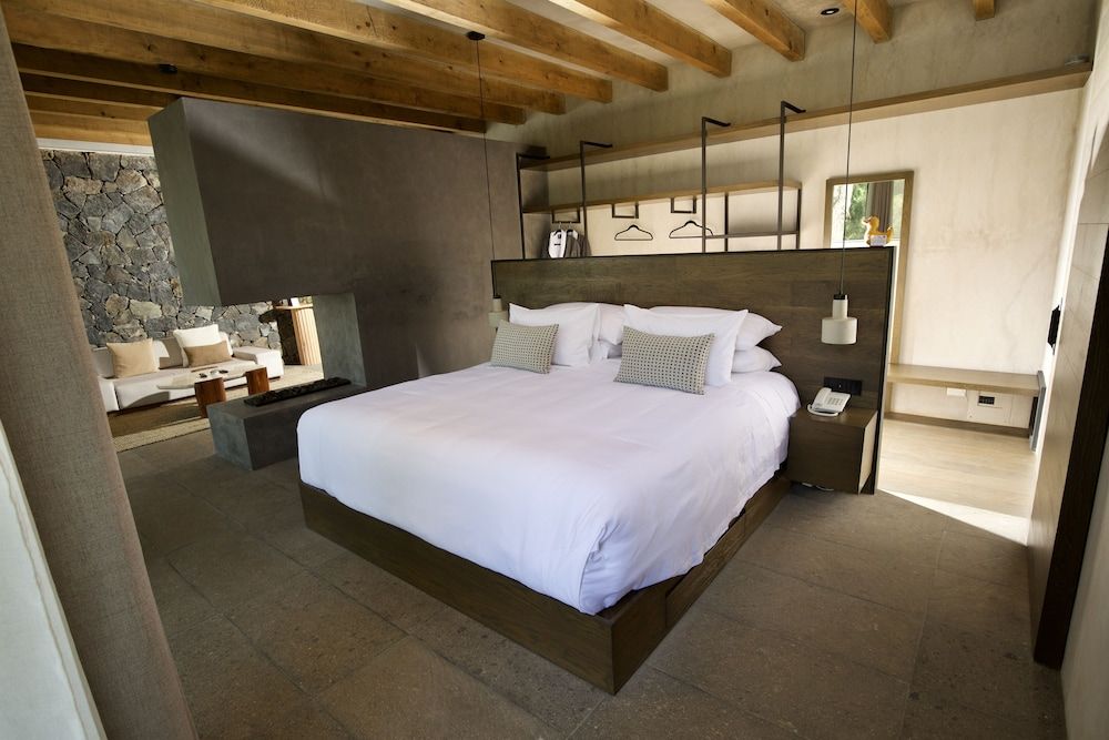 Fishers House Hotel Avándaro Hammock Suite with king bed and fireplace 5