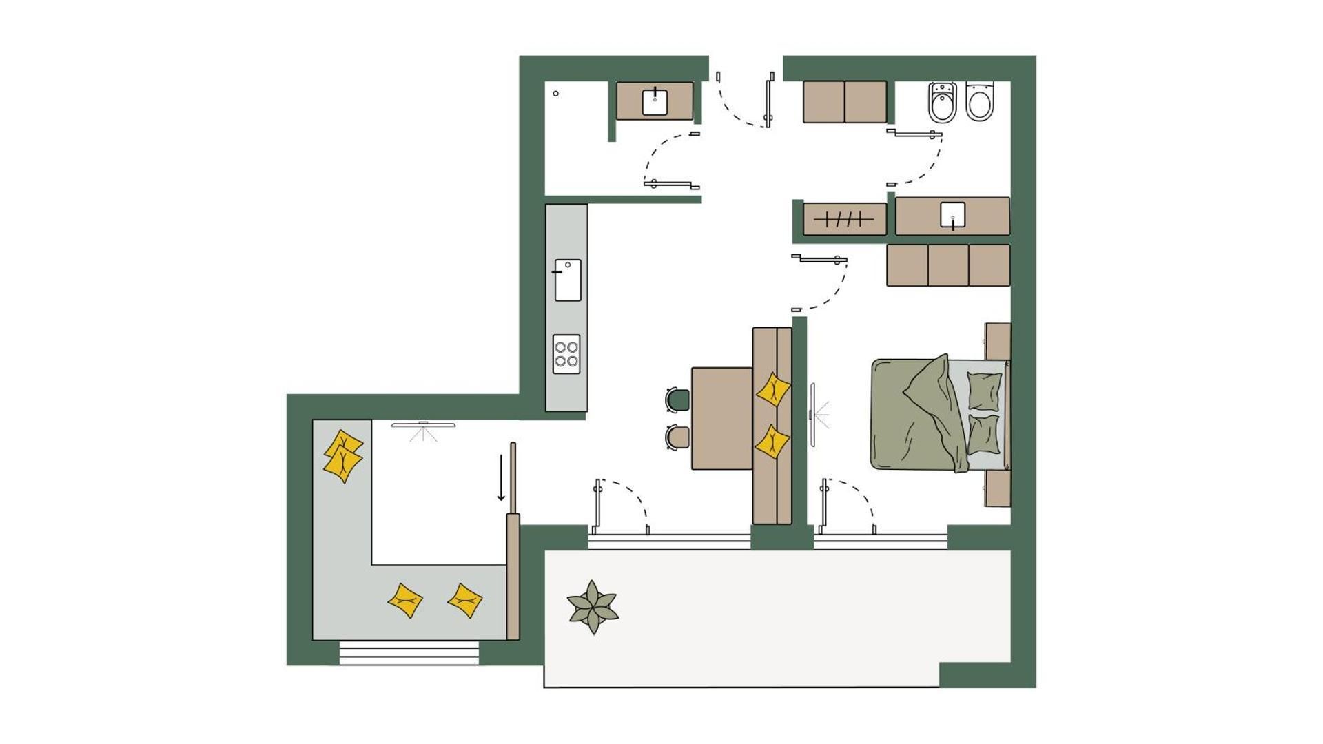 One-Bedroom Apartment with Garden View